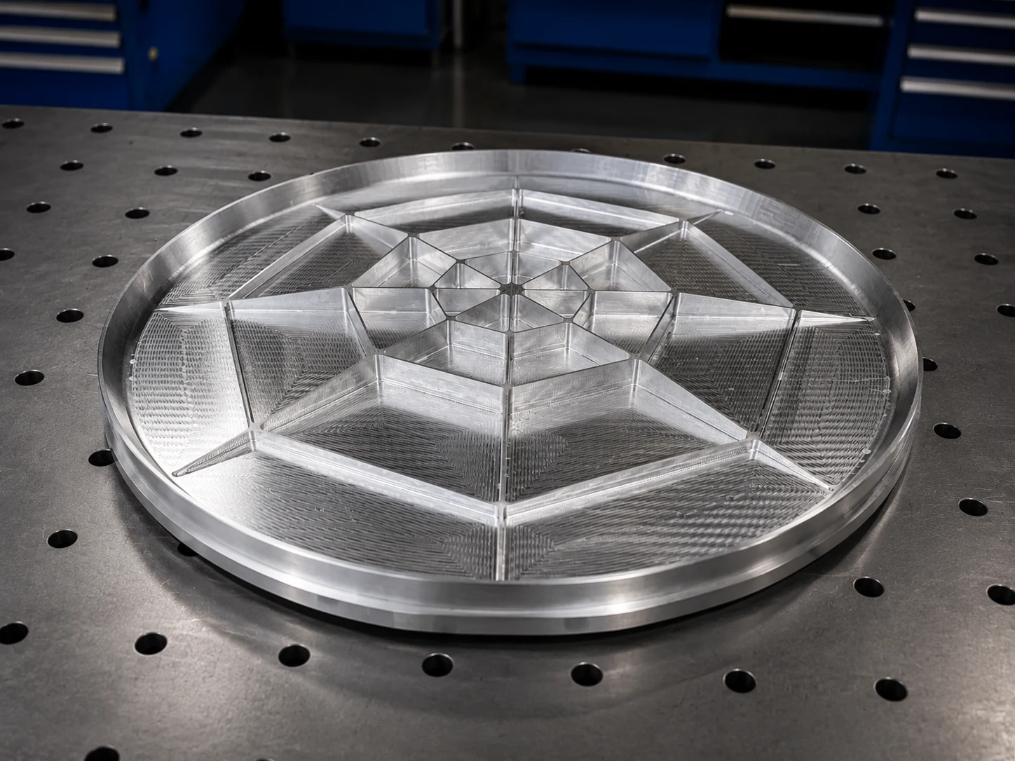 Rundes Aluminiumstrukturteil auf Maschinentisch